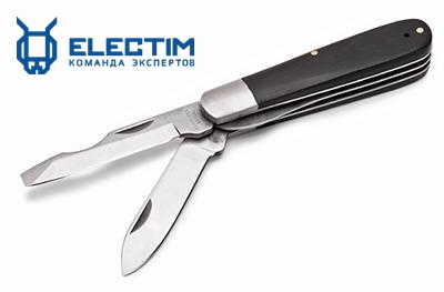Нож электрика монтерский малый складной с прямым лезвием и отверткой НМ-08 (КВТ) - фотография