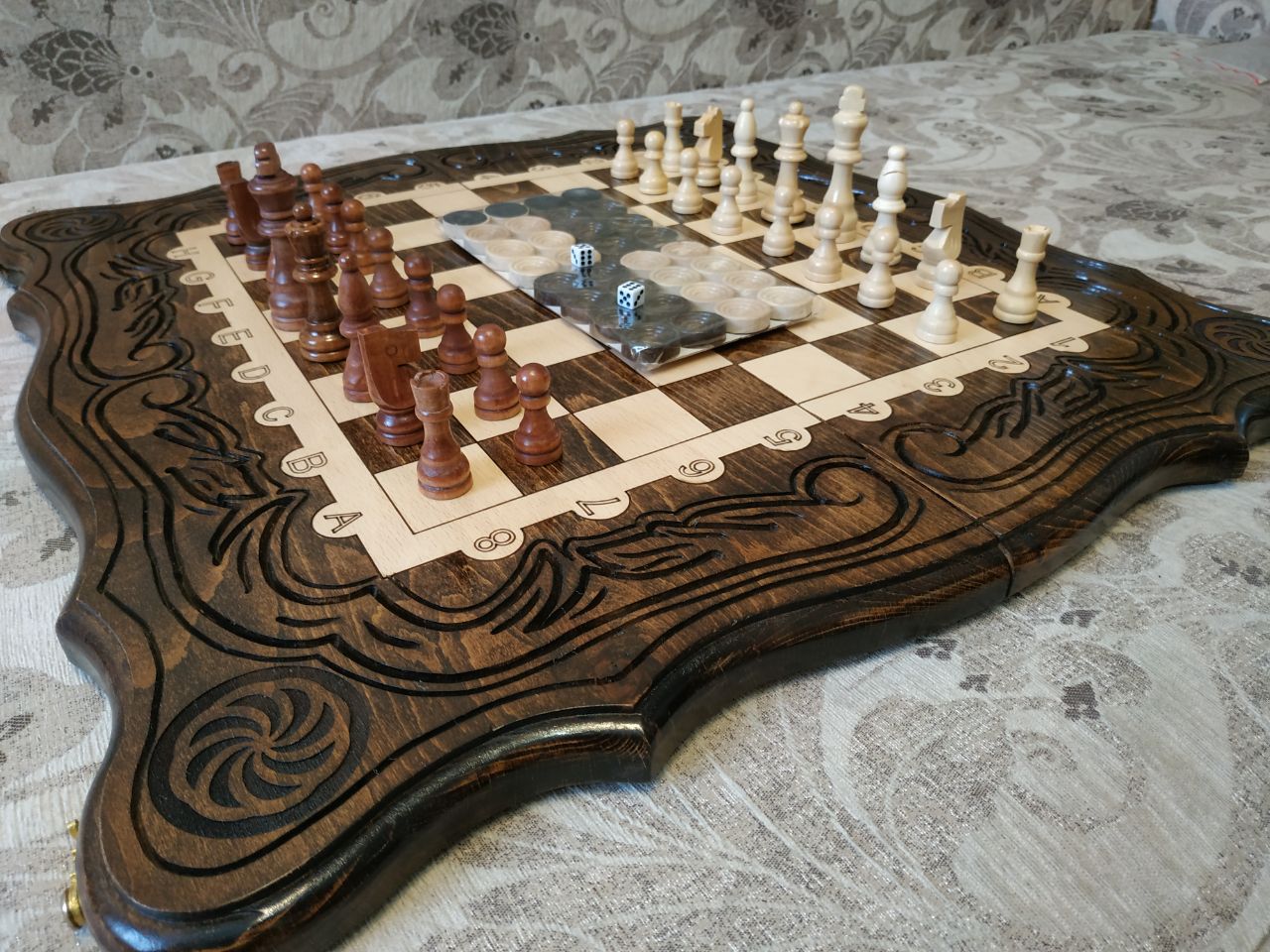 Нарды + шахматы ручной работы,нат. дерево 60Х60 см - фотография